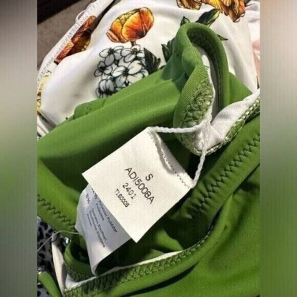 Cupshe Women’s Bikini Set Small Green Floral Print Two Piece Swimsuit Side Tie - Picture 6 of 8